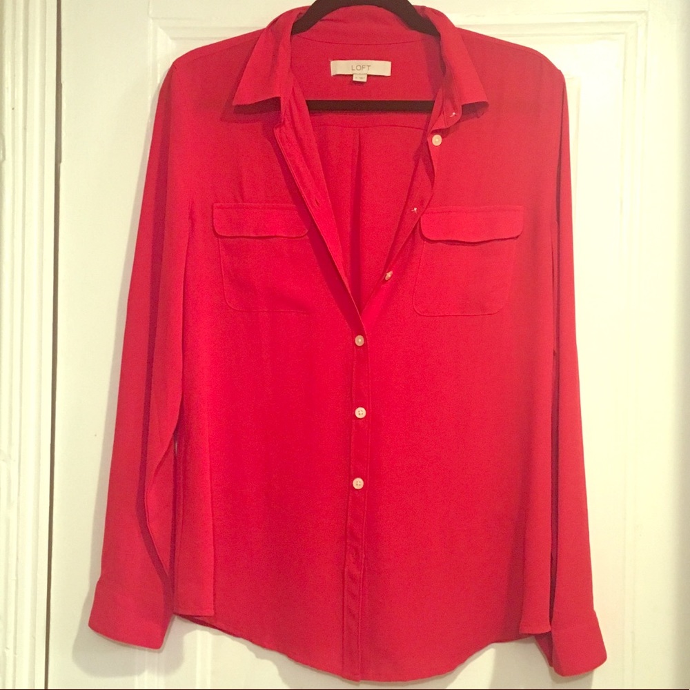 Women’s Loft Red Button Down Blouse.